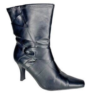 Fashion Bug Women's Morgan Faux Leather Pointed Toe Mid Calf Heel Boots Sz 8.5W